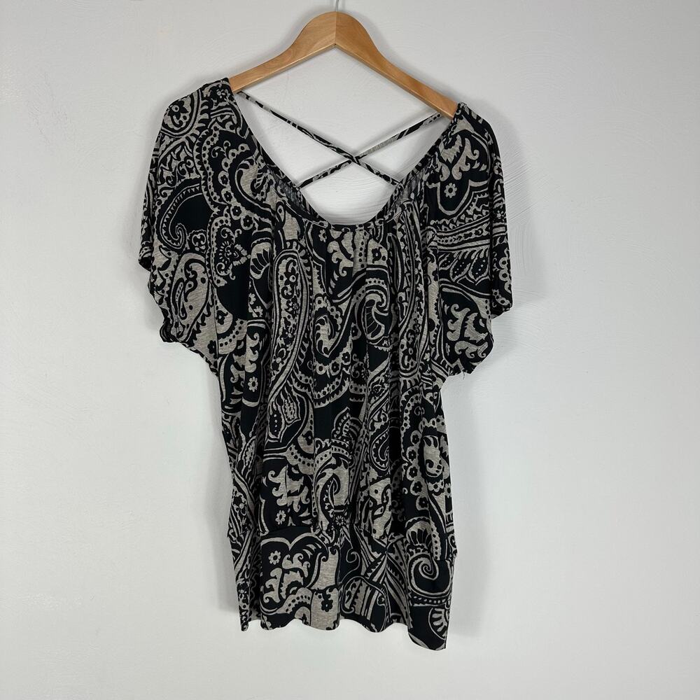 AB Studio Black & Tan Paisley Print Flutter Sleeve Blouse
